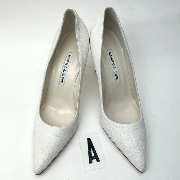 MANOLO BLAHNIK White glitter BB pumps sz 8 - Picture 3 of 14